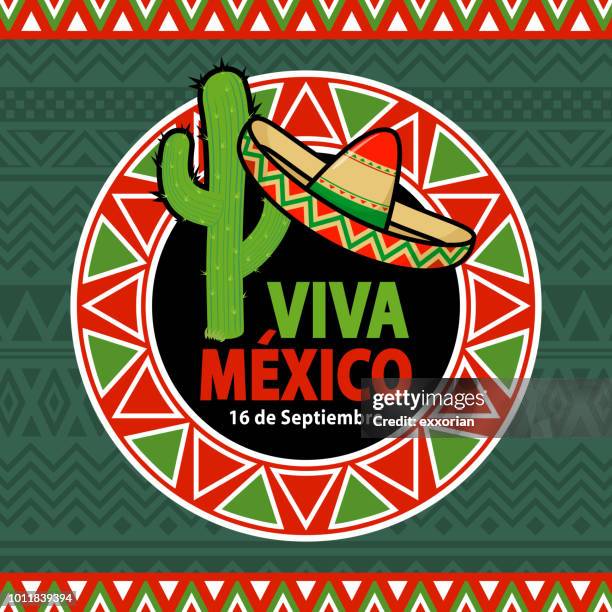 viva mexico cactus & hat - mexican bunting stock illustrations