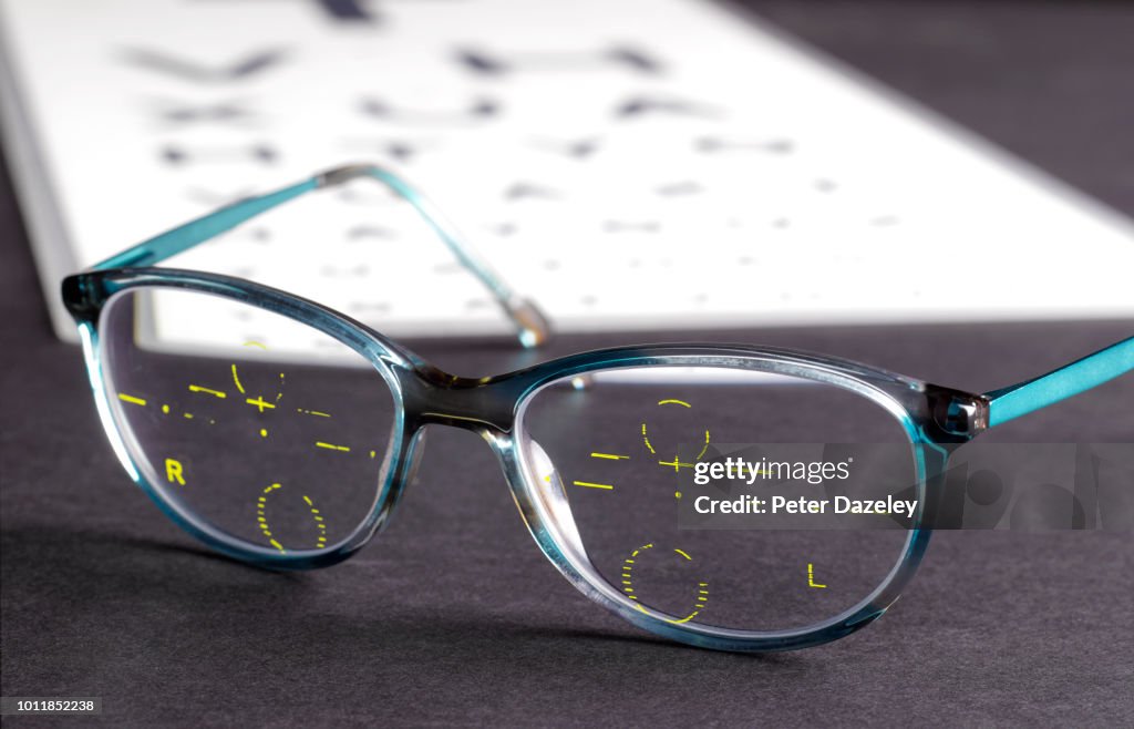Optician's measurements marked on glasses