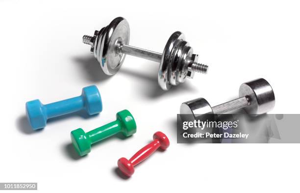 different size weights - dumbells isolated stock pictures, royalty-free photos & images