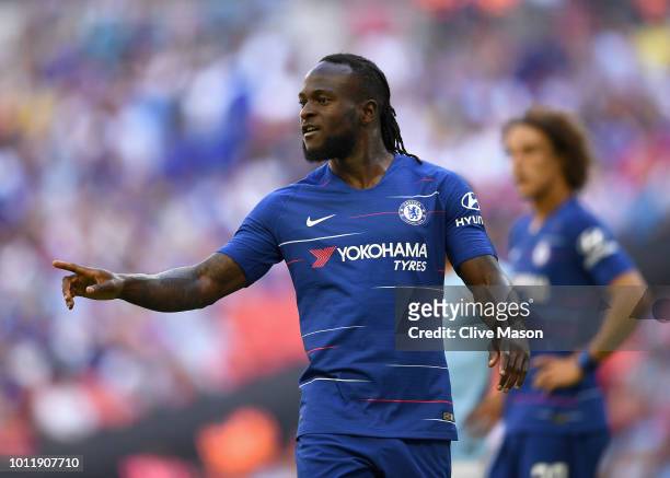 Victor Moses of Chelsea looks on during the FA Community Shield match between Manchester City and Chelsea at Wembley Stadium on August 5, 2018 in...