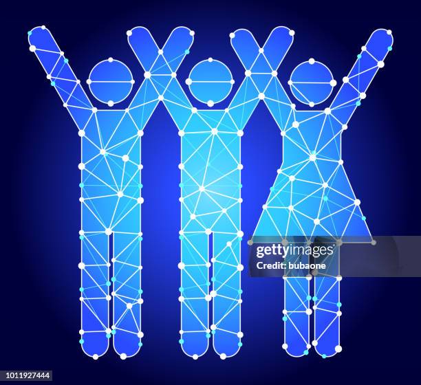 Triangle Stack People Three People Rasing Hands Blue Triangle Node Vector Pattern High-Res ...