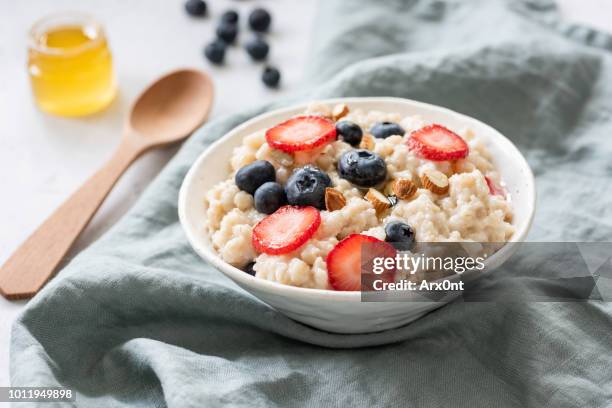 porridge with berries in a bowl - corn flakes fotografías e imágenes de stock