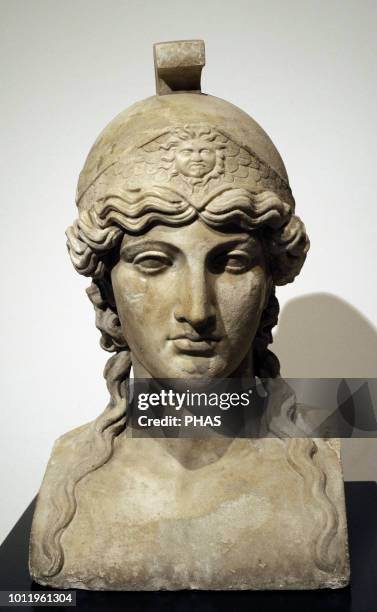 Goddess Athena. Roman bust. 1st century BC. Marble. Rectangular peristyle. Villa of the Papyri, Herculaneum. National Archaeological Museum, Naples,...
