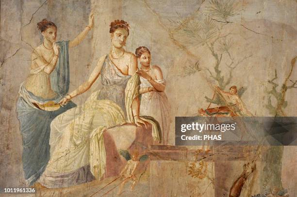 Roman fresco depicting Heracle and Omphale. Detail. 1-79 AD. Third Pompeian Style. Pompeii. National Archaeological Museum, Naples, Italy.