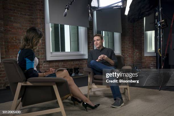 Stewart Butterfield, co-founder and chief executive officer of Slack Technologies Inc., speaks during a Bloomberg Studio 1.0 Television interview in...