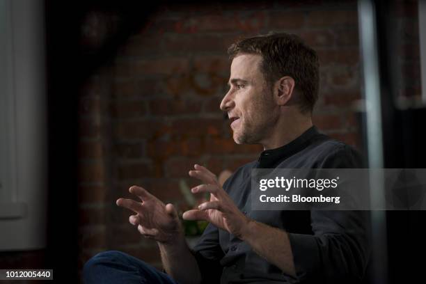 Stewart Butterfield, co-founder and chief executive officer of Slack Technologies Inc., speaks during a Bloomberg Studio 1.0 Television interview in...