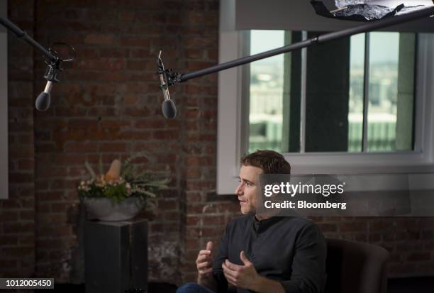 Stewart Butterfield, co-founder and chief executive officer of Slack Technologies Inc., speaks during a Bloomberg Studio 1.0 Television interview in...