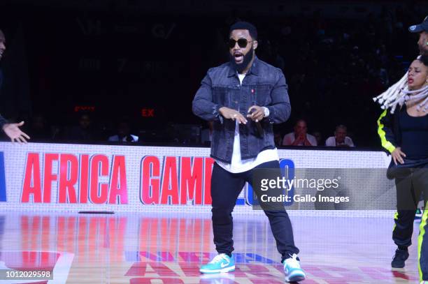 Cassper Nyovest performs during the NBA Africa Game 2018 at Sun Arena, Time Square on August 04, 2018 in Pretoria, South Africa. The NBA Africa Game...