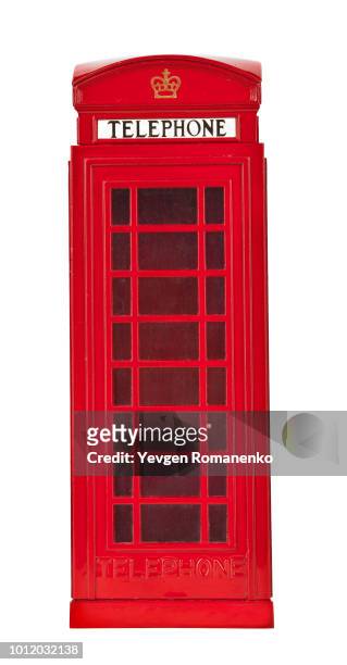 old british style telephone booth - red telephone box stock-fotos und bilder