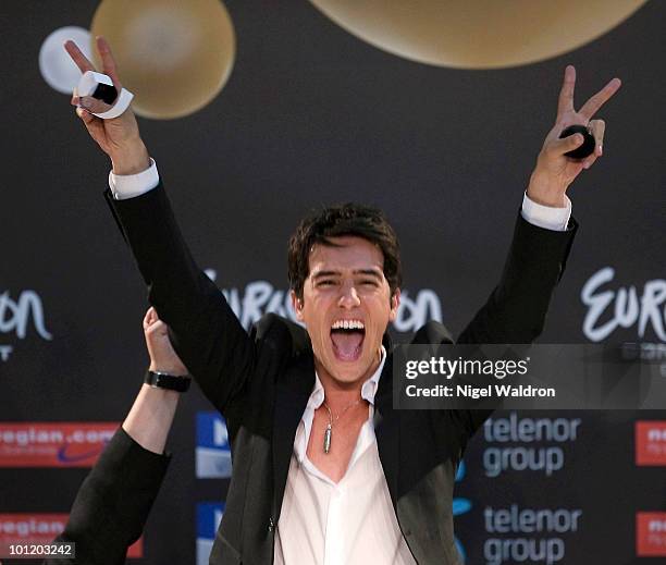 Harel Skaat attends the winners press conference held after a semifinal round of the Eurovision Song Contest on May 27, 2010 in Oslo, Norway.