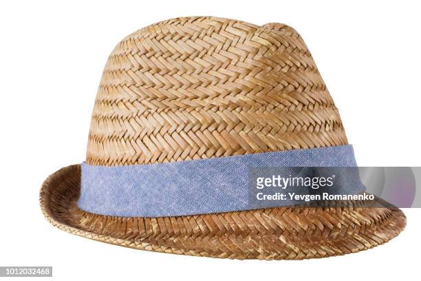 mens straw hat isolated on white - white hat fashion item stockfoto's en -beelden