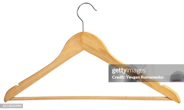 wooden hanger isolated on white background - coathanger photos et images de collection