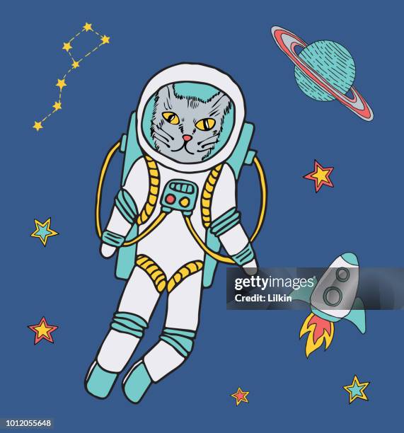 Vector cat astronaut in space