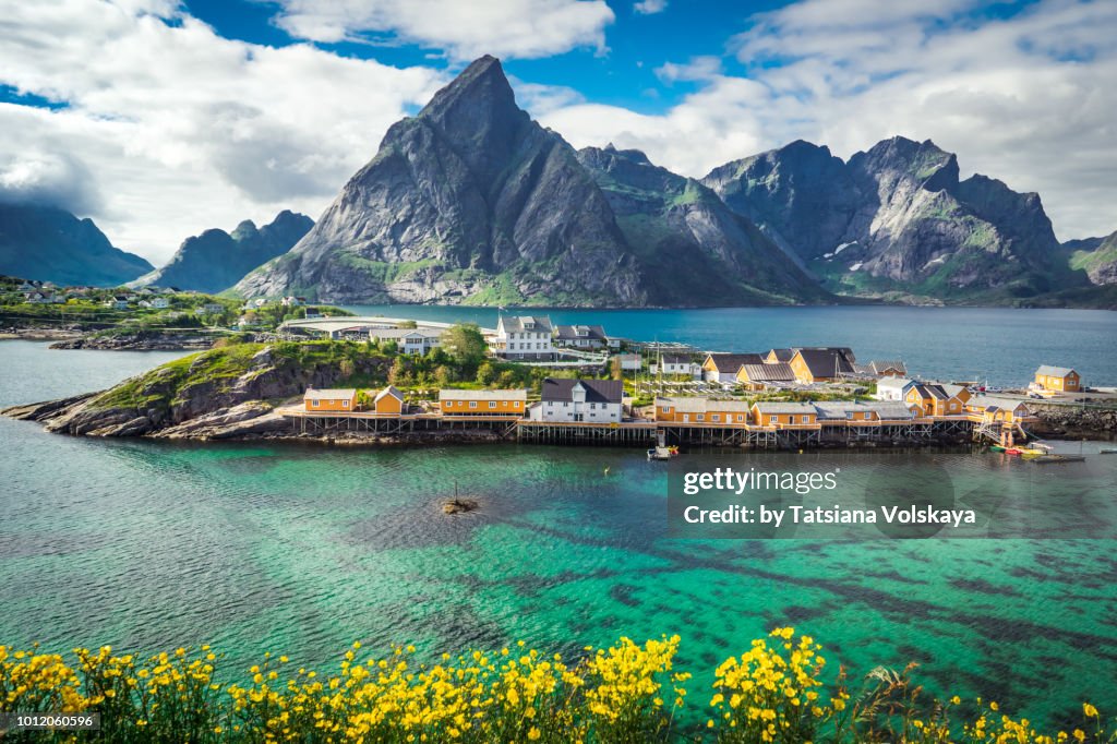 Panoramic seascape near Reine, Moskenes, Lofoten Islands, Norway