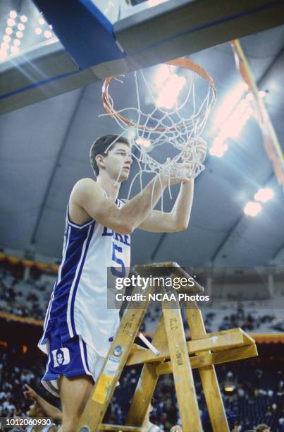 Billy McCaffrey of the Duke Blue Devils cuts the net during the 1991 NCAA Photos via Getty Imagess via Getty Images Men's Final Four Championship...