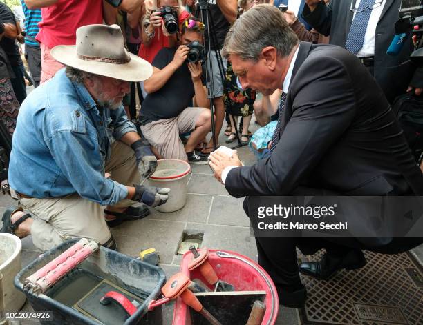President of the Republic of Slovenia Borut Pahor and German artist Gunter Demnig lay a block installation in the city center to remember the...