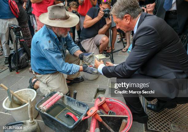 President of the Republic of Slovenia Borut Pahor and German artist Gunter Demnig lay a block installation in the city center to remember the...