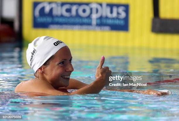 Boglarka Kapas of Hungary celebrates winning gold in the Women's 200m Butterfly Final during the swimming on Day five of the European Championships...