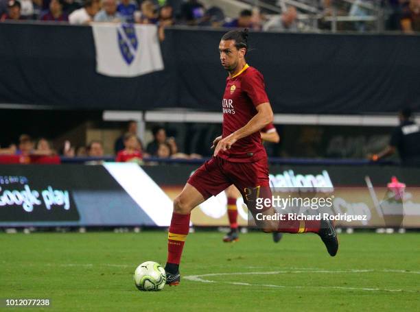 Javier Pastore of AS Roma handles the ball in the second half of the International Champions Cup match at AT&T Stadium on July 31, 2018 in Arlington,...