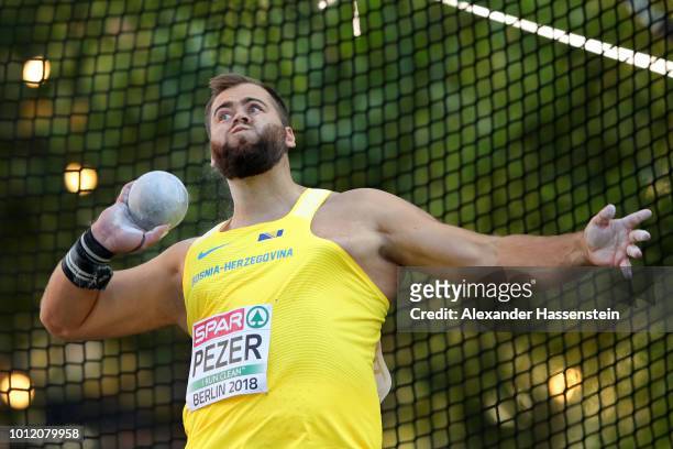 Mesud Pezer of Bosnia and Herzegovinia competes in the Shot Put Men qualification on the qualification day ahead of the 24th European Athletics...