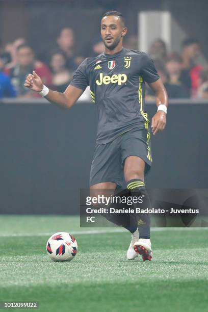 Juventus player Medhi Benatia in action during 2018 MLS All-Star Game: Juventus v MLS All-Stars at Mercedes-Benz Stadium on August 1, 2018 in...