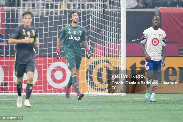 Juventus player Mattia Perin in action during 2018 MLS All-Star Game: Juventus v MLS All-Stars at Mercedes-Benz Stadium on August 1, 2018 in Atlanta,...