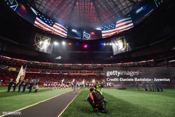 Team line-ups during 2018 MLS All-Star Game: Juventus v MLS All-Stars at Mercedes-Benz Stadium on August 1, 2018 in Atlanta, Georgia.