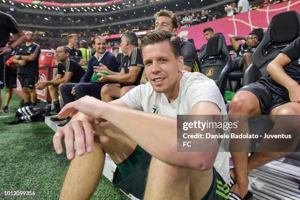 Juventus player Wojciech Szczesny in action during 2018 MLS All-Star Game: Juventus v MLS All-Stars at Mercedes-Benz Stadium on August 1, 2018 in...