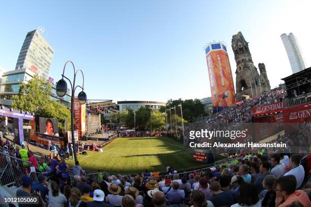 General view of the Shot Put Men qualification venue on the qualification day ahead of the 24th European Athletics Championships at Olympiastadion on...
