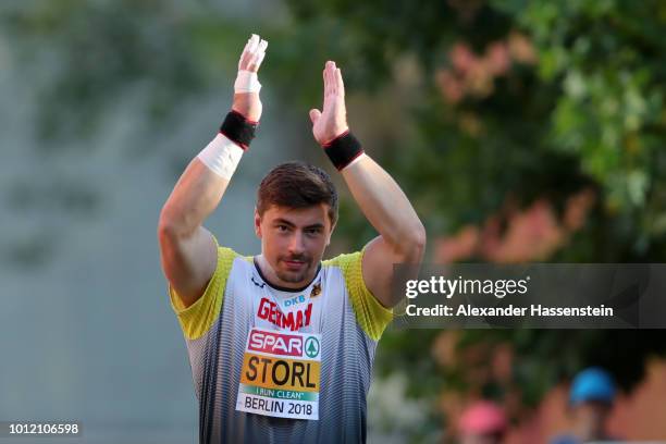 David Storl of Germany acknowledges the crowd before competing in the Shot Put Men qualification on the qualification day ahead of the 24th European...