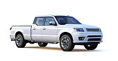 3D illustration of Generic White pickup truck on white background
