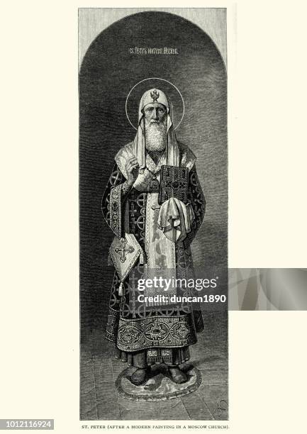 illustrations, cliparts, dessins animés et icônes de peinture russe orthodoxe de saint peter - orthodoxie russe