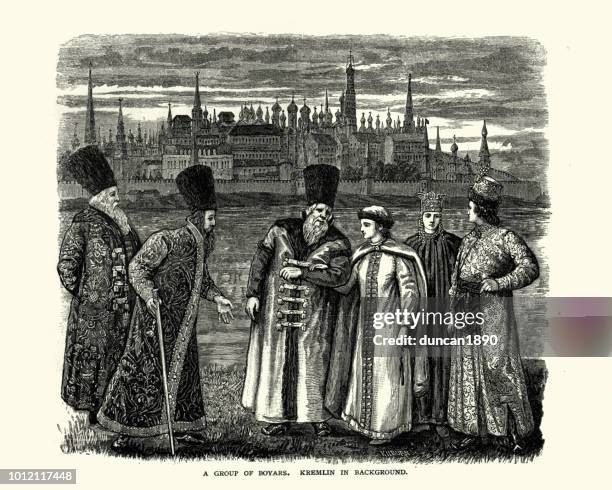 russian boyars before the kremlin, moscow, 17th century - kremlin stock illustrations