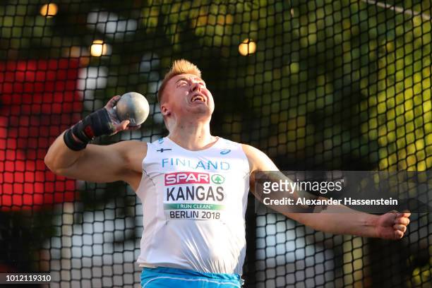 Arttu Kangas of Finland competes in the Shot Put Men qualification on the qualification day ahead of the 24th European Athletics Championships at...