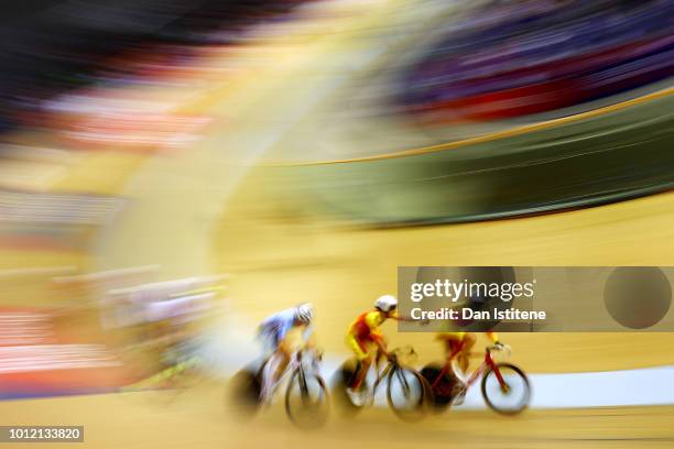 Albert Torres and Sebastian Mora of Spain compete in the Men's Madison Final during the track cycling on Day five of the European Championships...