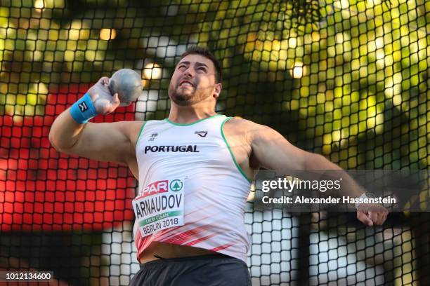 Tsanko Arnaudov of Portugal competes in the Shot Put Men qualification on the qualification day ahead of the 24th European Athletics Championships at...