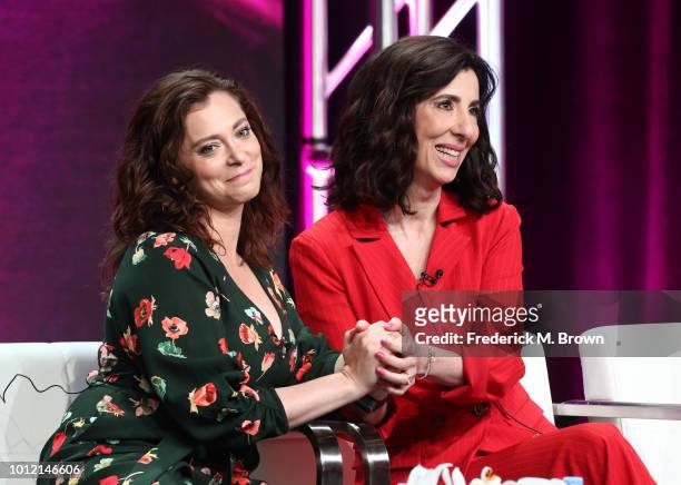 Rachel Bloom and Aline Brosh McKenna from "Crazy Ex-Girlfriend" speak onstage at the CW Network portion of the Summer 2018 TCA Press Tour at The...