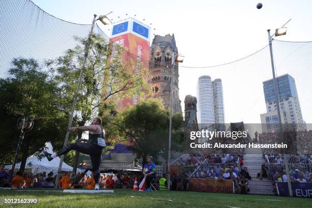 Maksim Afonin of Authorised Neutral Athletes competes in the Shot Put Men qualification on the qualification day ahead of the 24th European Athletics...