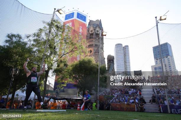 Maksim Afonin of Authorised Neutral Athletes reacts after his throw in the Shot Put Men qualification on the qualification day ahead of the 24th...