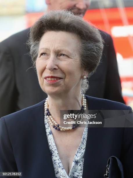 Princess Anne, Princess Royal, Admiral of the Royal London Yacht Club is seen during the Royal London Yacht Club Champagne Party at Lendy Cowes Week...