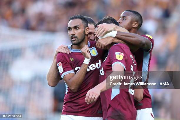 Tommy Elphick of Aston Villa celebrates after scoring a goal to make it 1-1 during the Sky Bet Championship match between Hull City and Aston Villa...