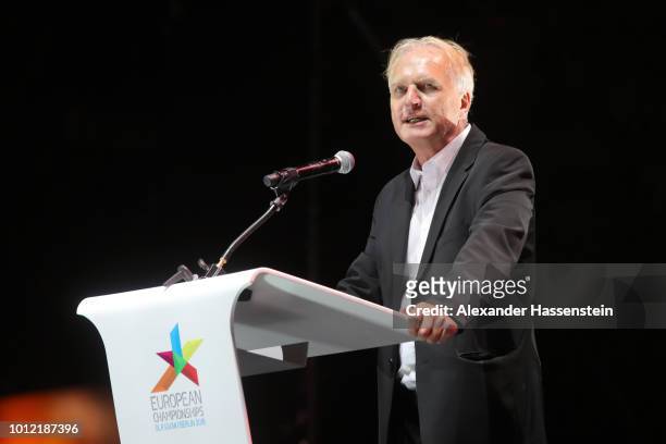 Dr. Clemens Prokop, Executive President LOC speaks during the Opening Ceremony ahead of the 24th European Athletics Championships at Olympiastadion...