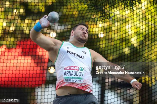 Tsanko Arnaudov of Portugal competes in the Shot Put Men qualification on the qualification day ahead of the 24th European Athletics Championships at...