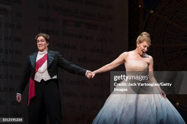 American mezzo-soprano Joyce DiDonato and English mezzo-soprano Alice Coote perform at the final dress rehearsal prior to the Metropolitan Opera...