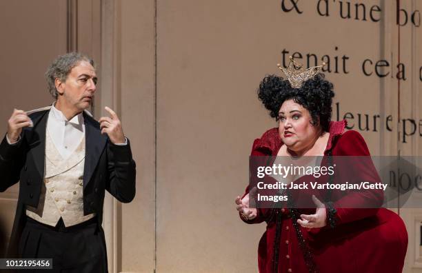 French bass-baritone Laurent Naouri and American mezzo-soprano Stephanie Blythe perform at the final dress rehearsal prior to the Metropolitan Opera...
