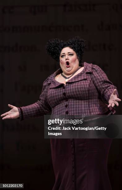 American mezzo-soprano Stephanie Blythe performs at the final dress rehearsal prior to the Metropolitan Opera premiere of Laurent Pelly's production...