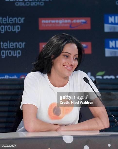 Eva Rivas attends the winners press conference held after a semifinal round of the Eurovision Song Contest on May 27, 2010 in Oslo, Norway.
