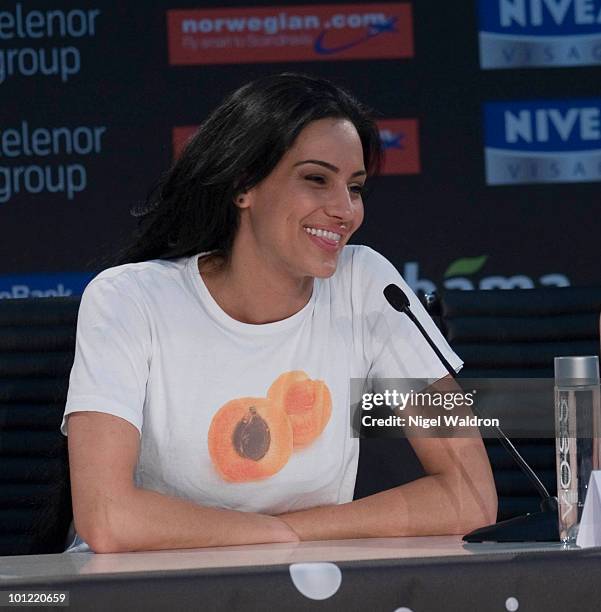 Eva Rivas attends the winners press conference held after a semifinal round of the Eurovision Song Contest on May 27, 2010 in Oslo, Norway.