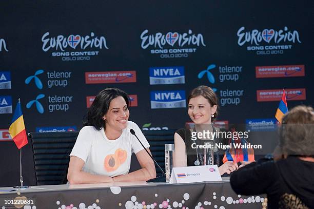 Eva Rivas attends the winners press conference held after a semifinal round of the Eurovision Song Contest on May 27, 2010 in Oslo, Norway.