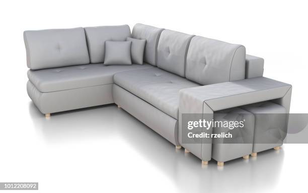 corner settee sofa - grey sofa stock pictures, royalty-free photos & images